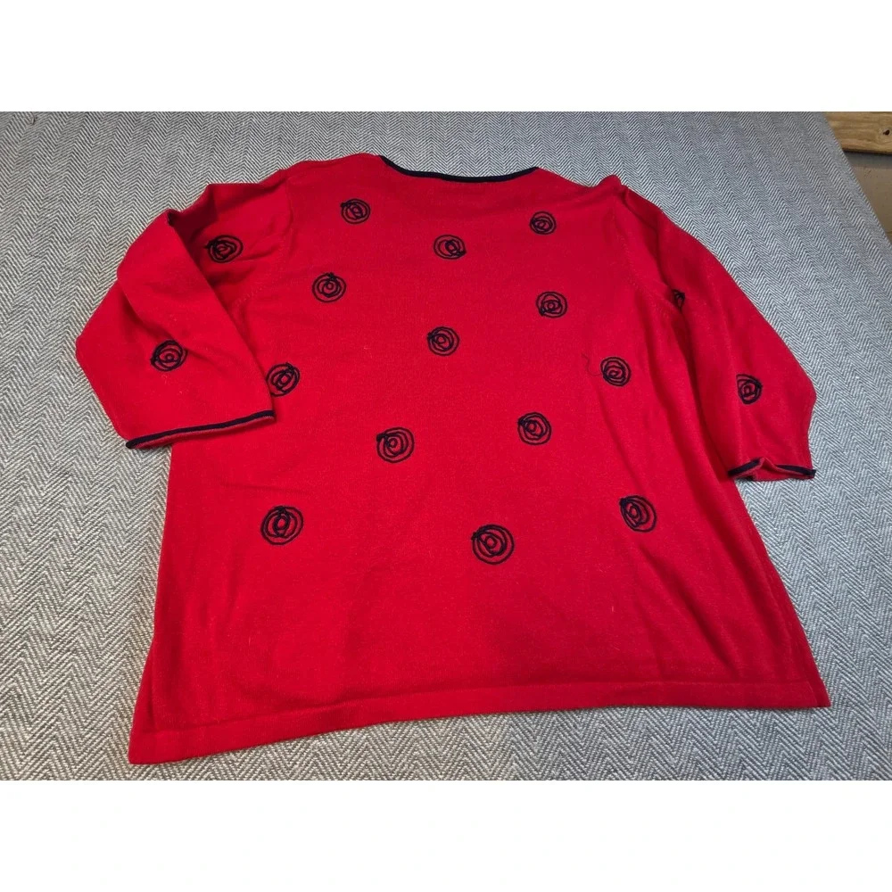 C.D. Daniels Red Cotton Knit Embroidered Swirl 3/4 Sleeve Sweater 1X